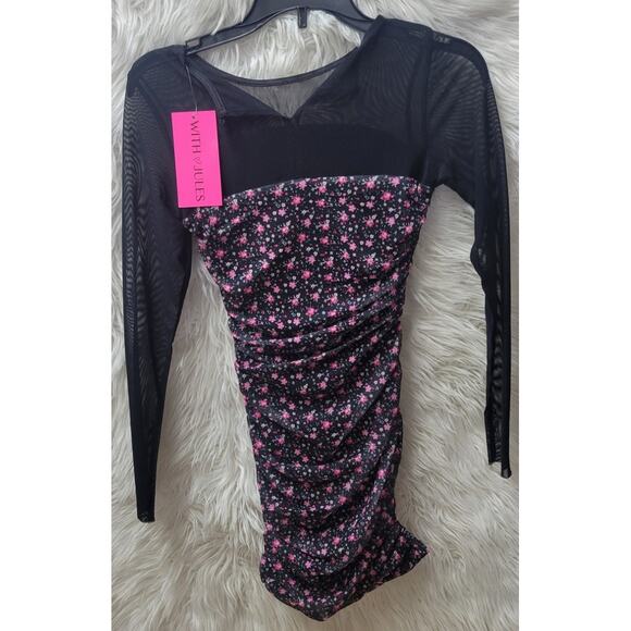 With Jules Big Girls Long-Sleeve Printed Mesh Combo Dress Size M - Picture 4 of 5